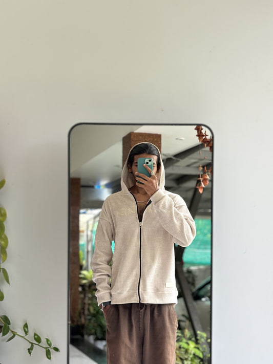 Imported Zipper Hoodie - Cream