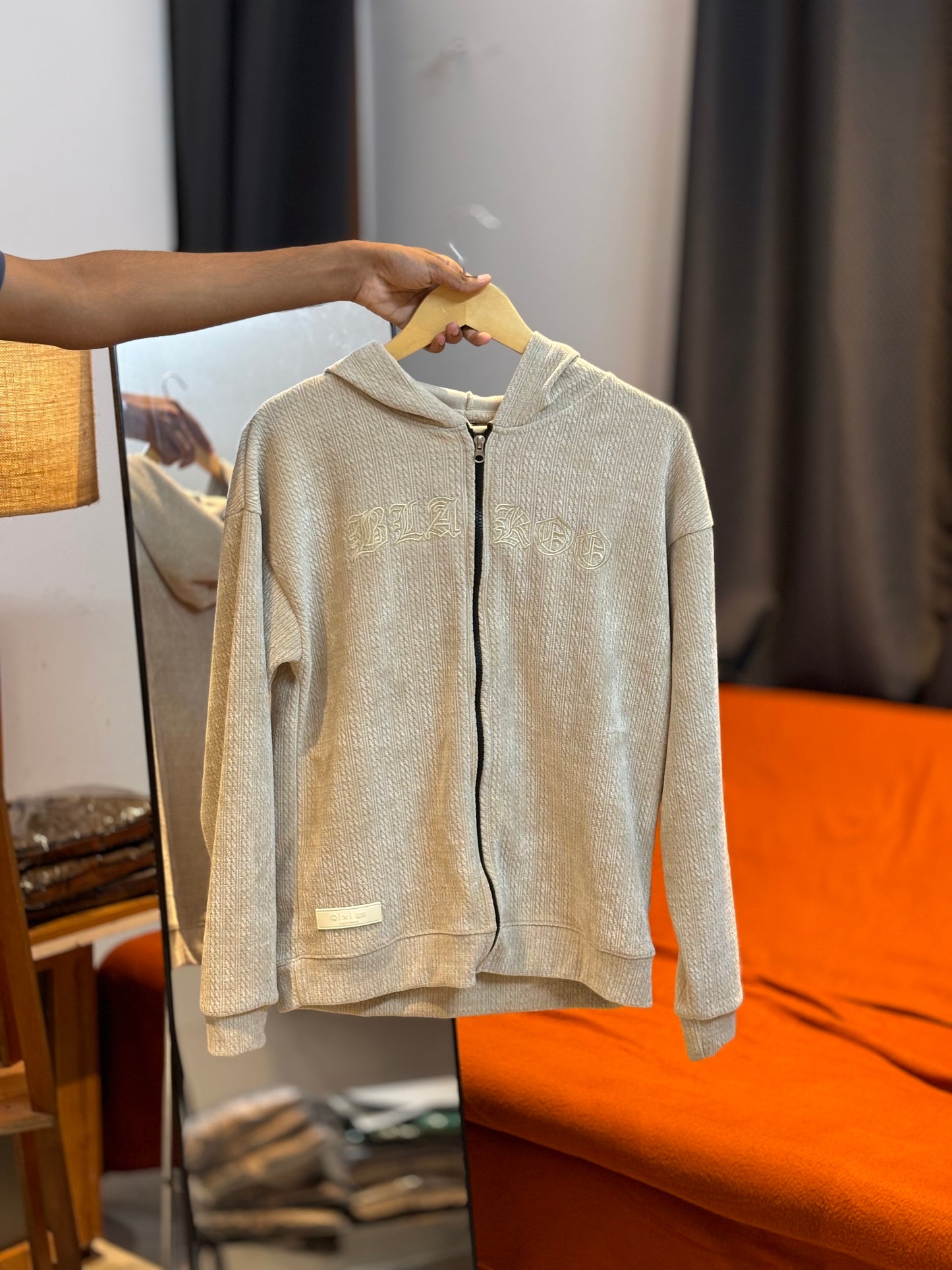 Imported Zipper Hoodie - Cream