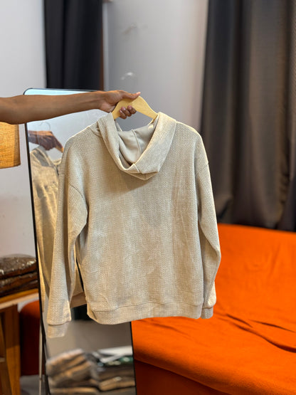 Imported Zipper Hoodie - Cream