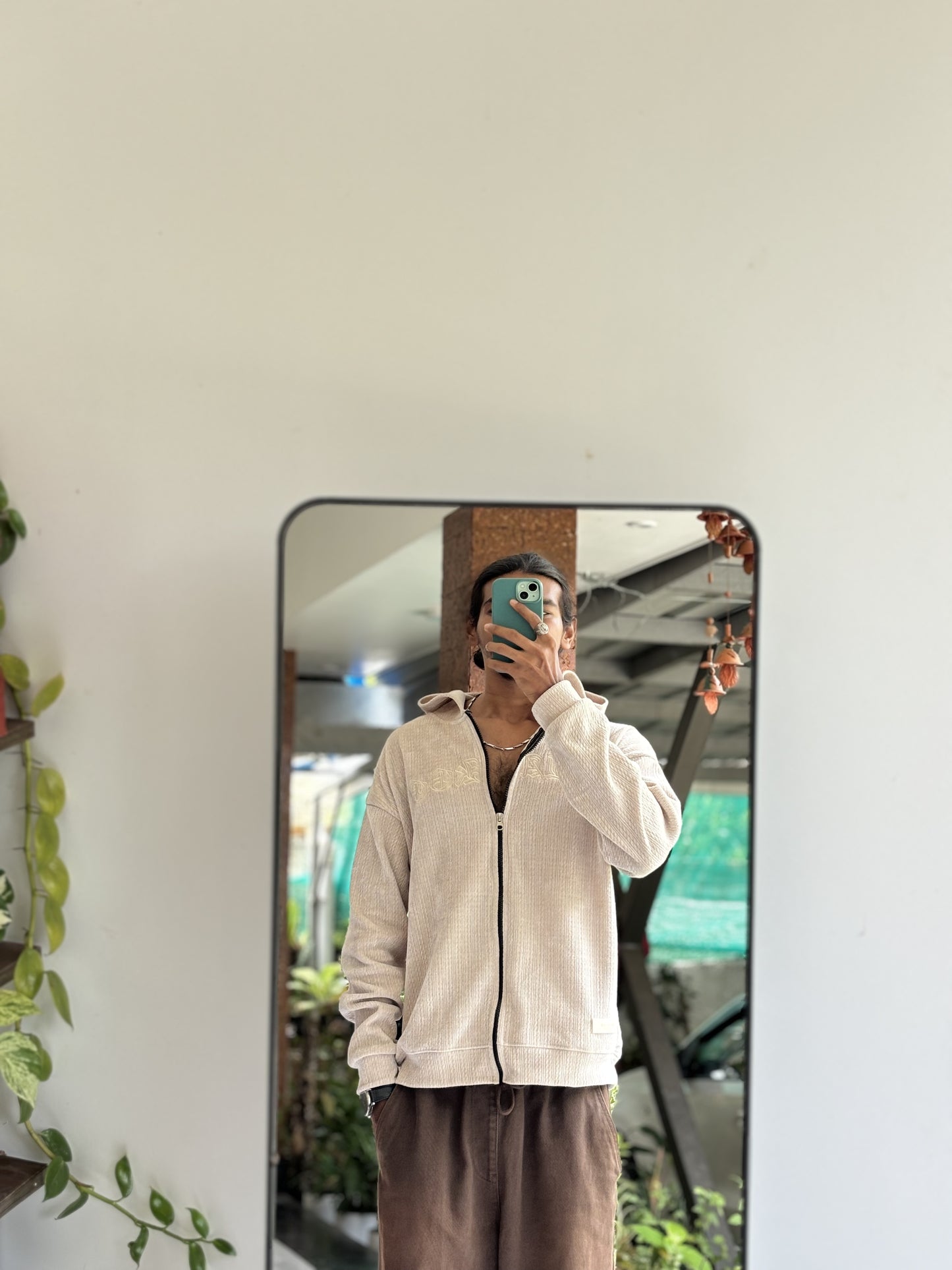 Imported Zipper Hoodie - Cream