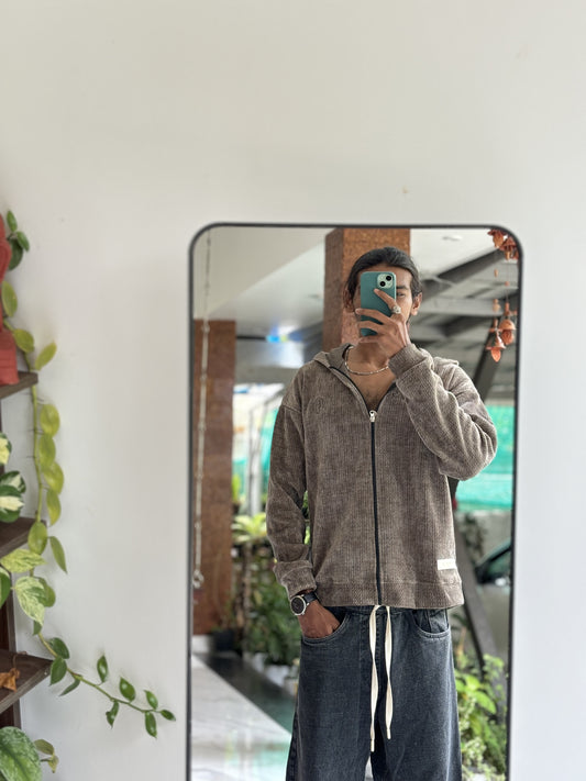 Imported Zipper Hoodie - Taupe Gray